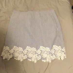Maison Jules blue white striped lace skirt size Large pencil style knee length